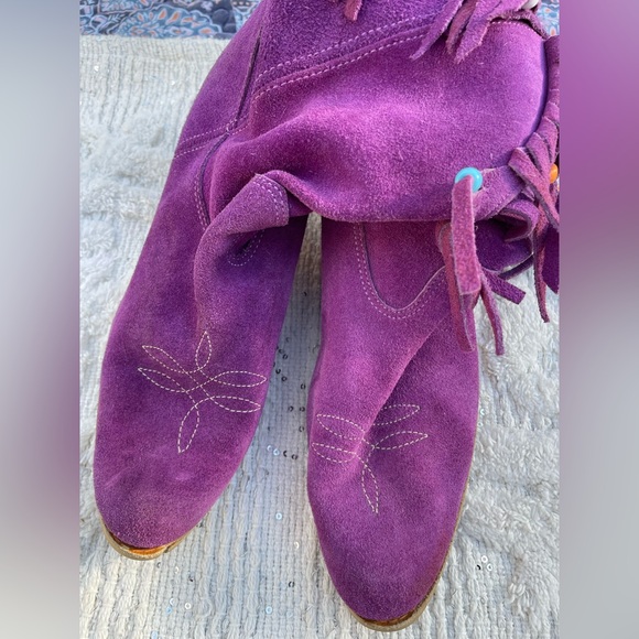 Vintage 70’s Purple Fringe Suede Women's Boots/Purple Cowgirl Boots 7-7.5 - Picture 7 of 12